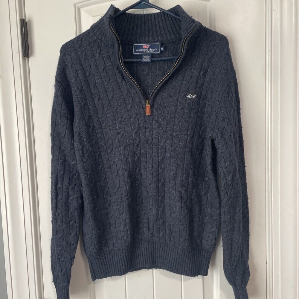 Men’s Vineyard‎ Vines Navy Blue Cable Knit 1/4 Zip Sweater - XS